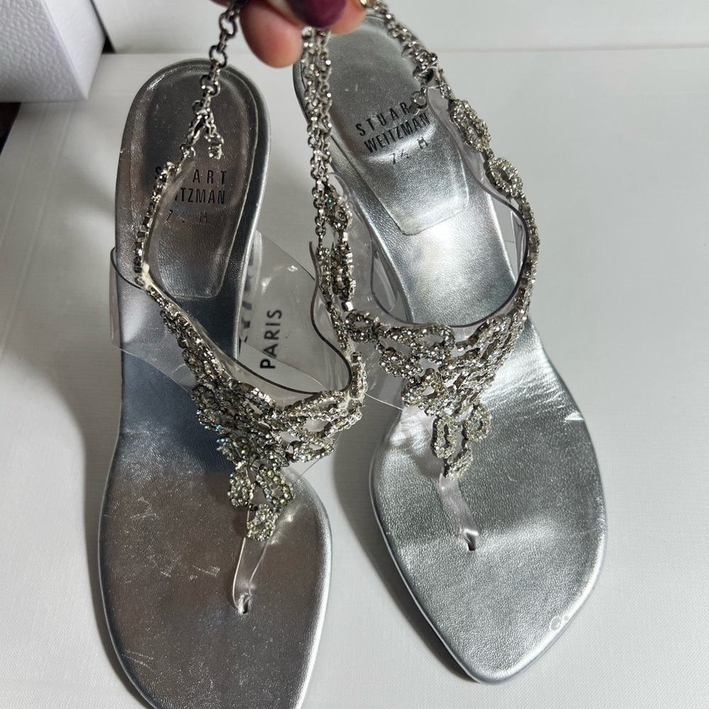 Stuart Weitzman:Silver Crystal Rhinestones Thong stiletto.